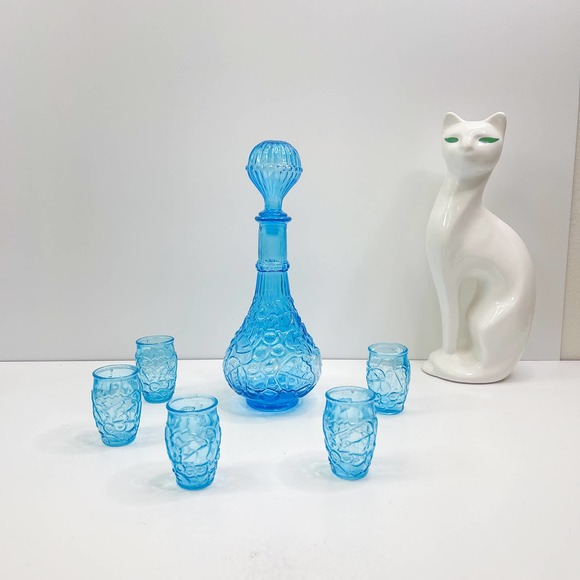 Blue Decanter Glass Pattern #473, Niagra, AKA Grape, Ice Blue, w/Stopper - Picture 8 of 8